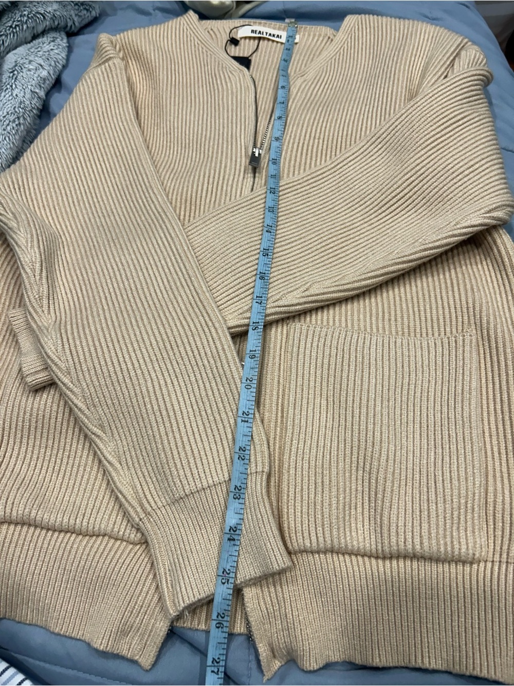 Cream Ribbed Zip-Front Cardigan - Picture 2 of 6